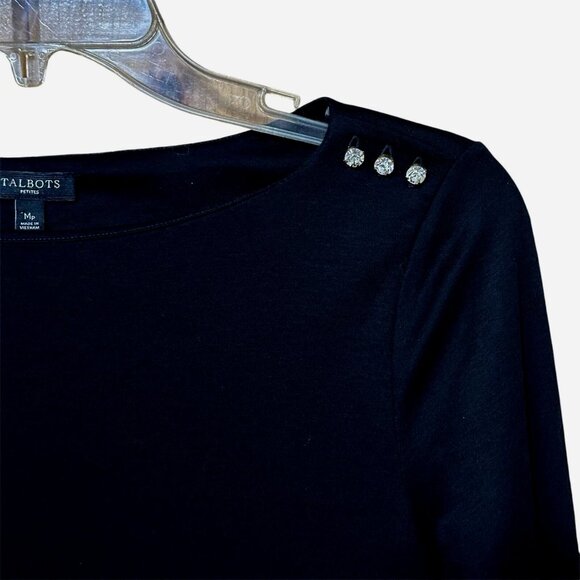 Talbots Petites Black Rhinestone Holiday Top PM Quiet Luxury Minimalist Chic - Picture 3 of 5